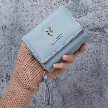 Portafoglio da donna, grazioso portamonete con cinturino da polso, portafoglio ultraleggero a tre ante per riporre carte, ideale per appuntamenti e shopping