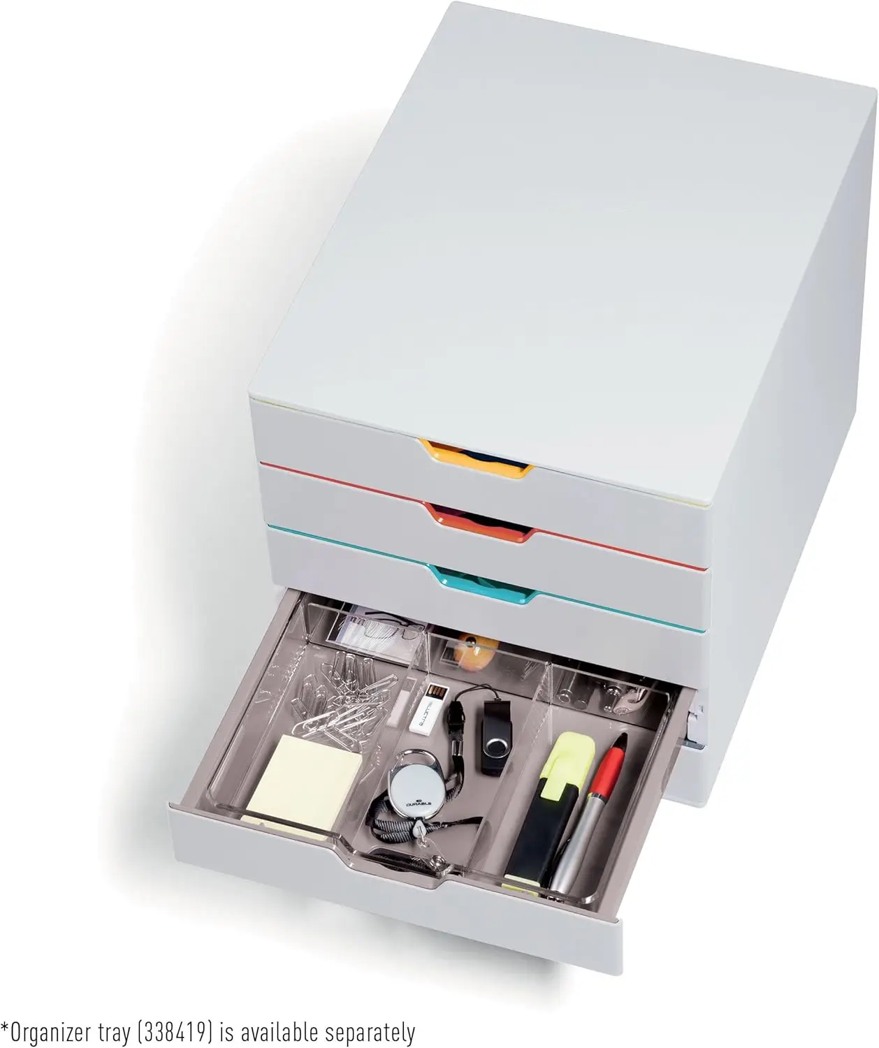 Varicolor 5-Drawer Desktop Organizer – White File Cabinet with Color-Coded Drawers for Letter/Folio Documents