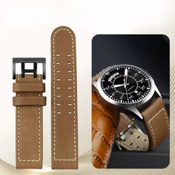 Men's Military Style Genuine Leather Watch Strap for Hamilton Khaki Aviation and Jazz Field Watches (A khaki black)
