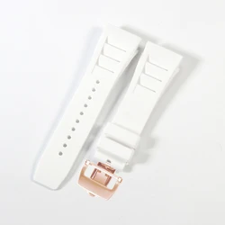 High-Quality Waterproof Soft Rubber Watch Strap for Luxury Sports Watches (White-Rose-Z6)