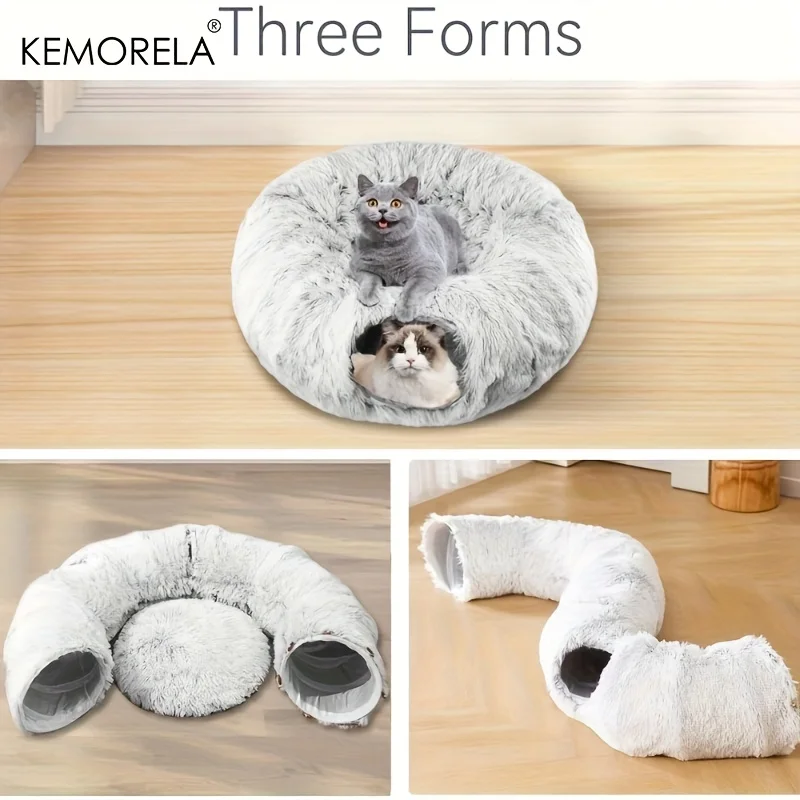 Comfortable Soft Cat Tunnel Bed Warm Foldable Detachable Cushion_voghion.com
