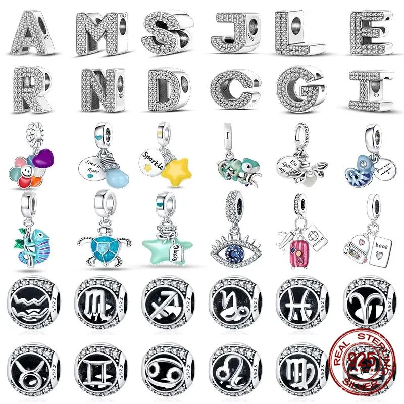 Charms Plata De Ley 925 Fit Pandora Bracciali Originali Lettera Charms Ciondolo Con Perline A Forma Di Cuore Gioielli Fai Da Te Per Le Donne