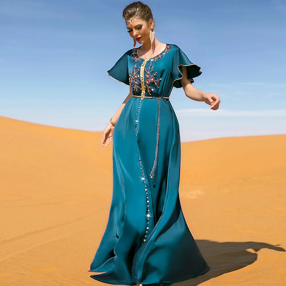 

Ramadan Eid Diamonds Arabic Jalabiya Dress Dubai Saudi Moroccan Women Evening Party Gown Muslim Caftan Abaya Robe Caftan Vestido