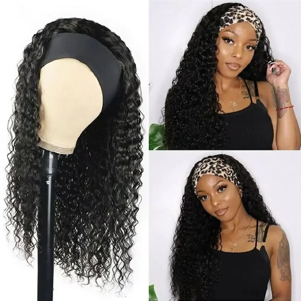Deep Wave Curly Human Hair Wig Full Machine Made Half Wig Headband Wigs Curly Half Wigs Human Hair For Woman on Clearance Sale 4