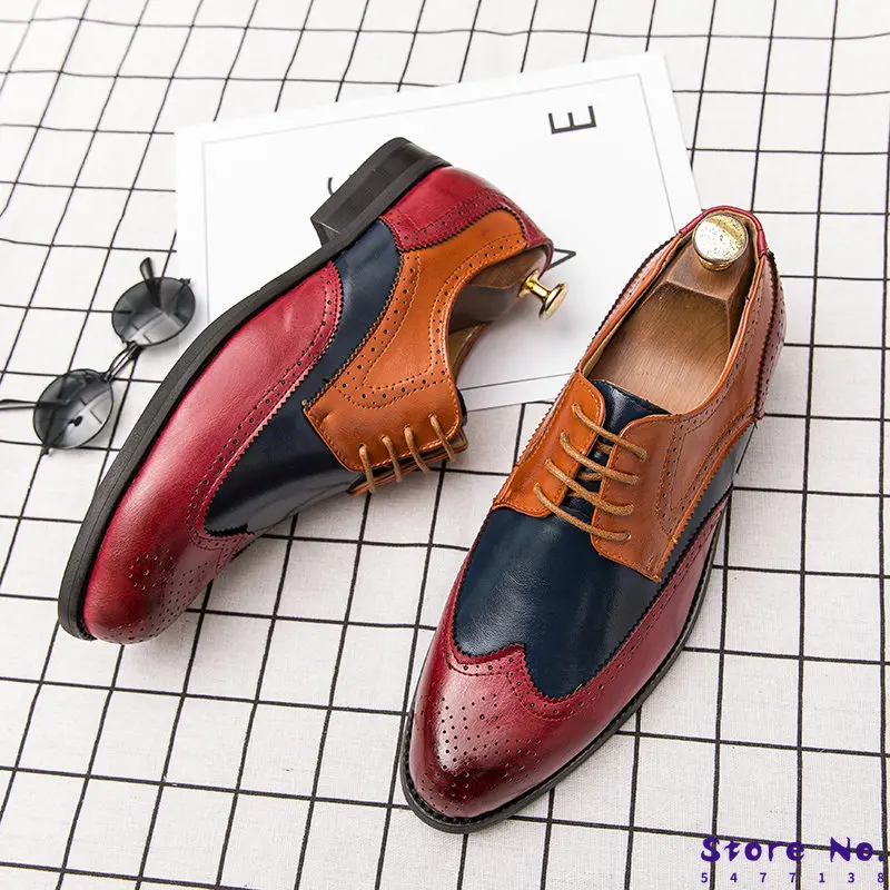 

Big Size 38-47 Men Oxfords Leather Shoes British Green Blue Shoes Handmade Comfortable Formal Dress Men Flats Lace-Up Bullock