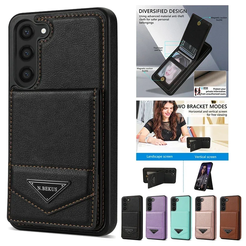 Anti-Theft Leather Wallet Flip Case with Brush Design