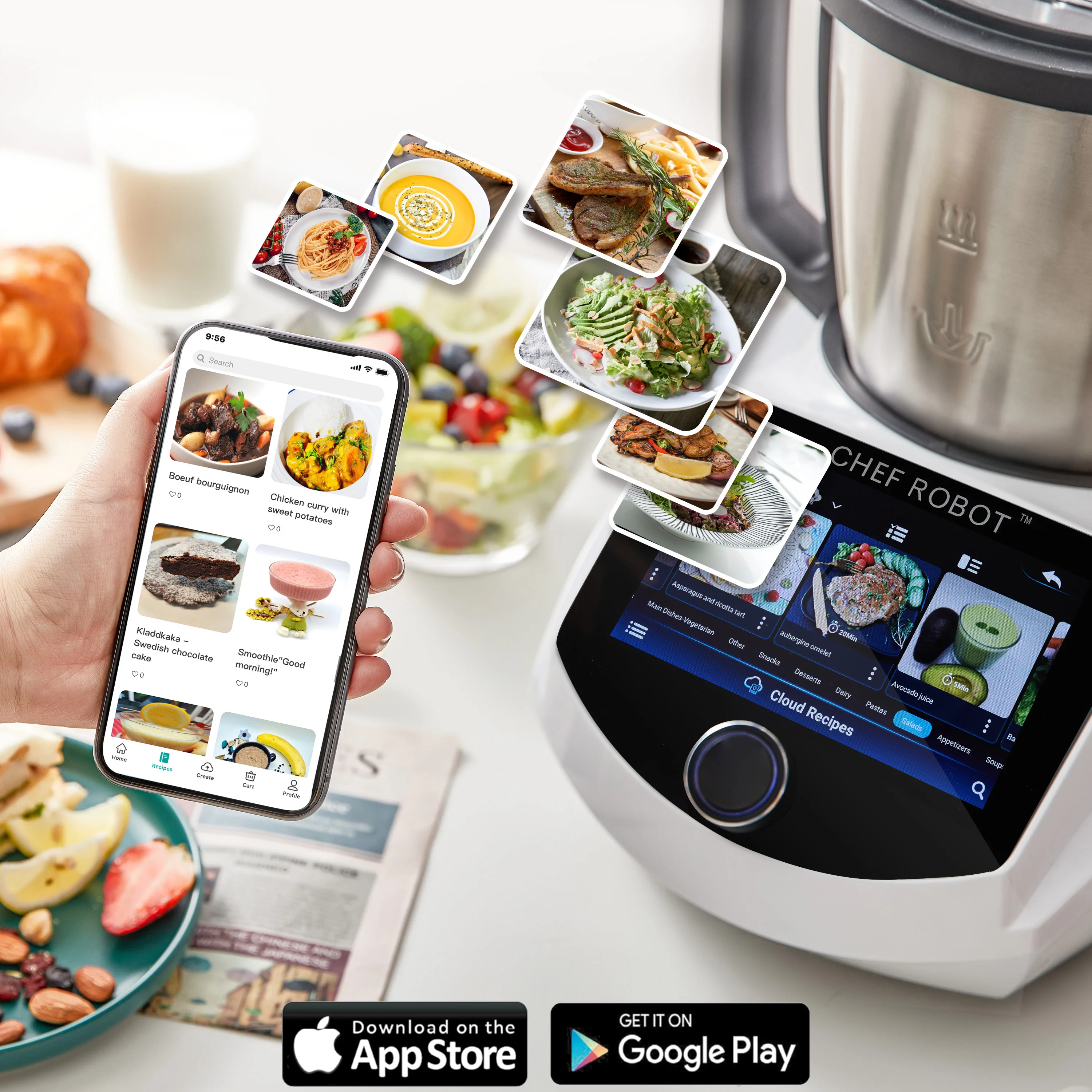  ChefRobot Robot procesador de alimentos de cocina, cocina  inteligente todo en uno, picadora, vapor, exprimidor, licuadora, hervir,  amasar, pesar, autolimpieza multifuncional con recetas guiadas, WiFi  integrado, control de aplicación (CR-5) 