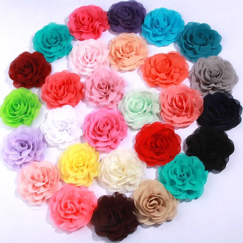 

200Pcs 8cm 3.15" Silk Chiffon Fabric Rosette Flowers for Baby Girls Hair Accessories Garment Clothes Accessories Headbands Clips