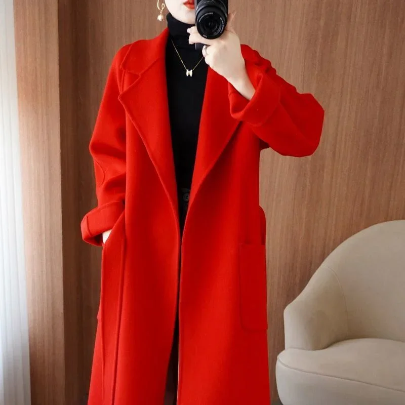 2023 New Women Autumn Winter High-end Double-sided Cashmere Coat Loose Leisure Time Thickened Woolen Long Style Coat