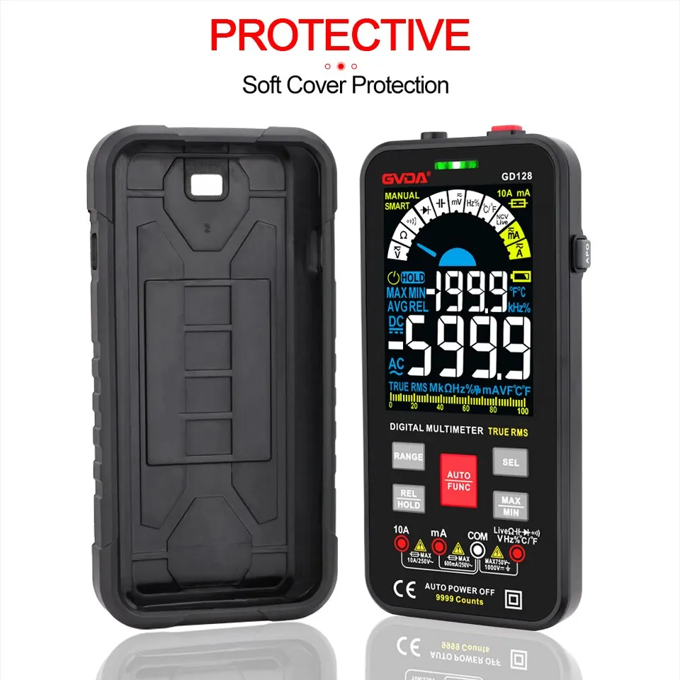 GVDA New 9999 Counts Digital Multimeter Smart Auto Range 1000V 10A Tester Meter Ohm Hz Capacitance REL True RMS AC DC DMM GD128 3