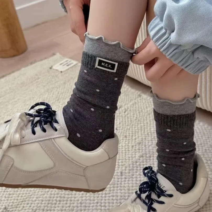 Socks For Women New Dots Cute Frilly Casual Fashion Long Socks Breathable Preppy Style Ladies Novelties Socks Cotton Soft Comfy - 4