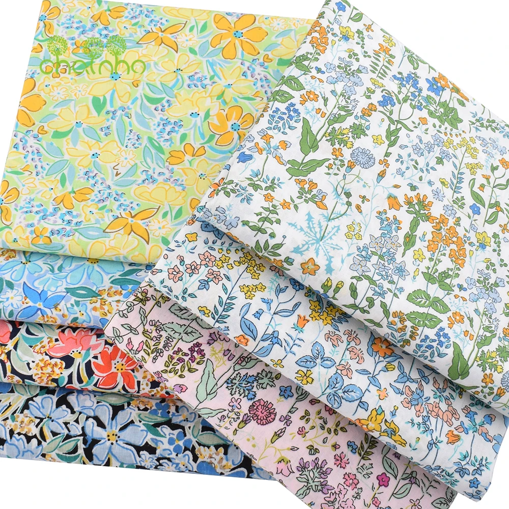 Chainho,Printed Plain Weave Cotton Poplin Fabric,DIY Sewing Quilting Material,Patchwork Cloth,7 Designs,3 Sizes,15PC142