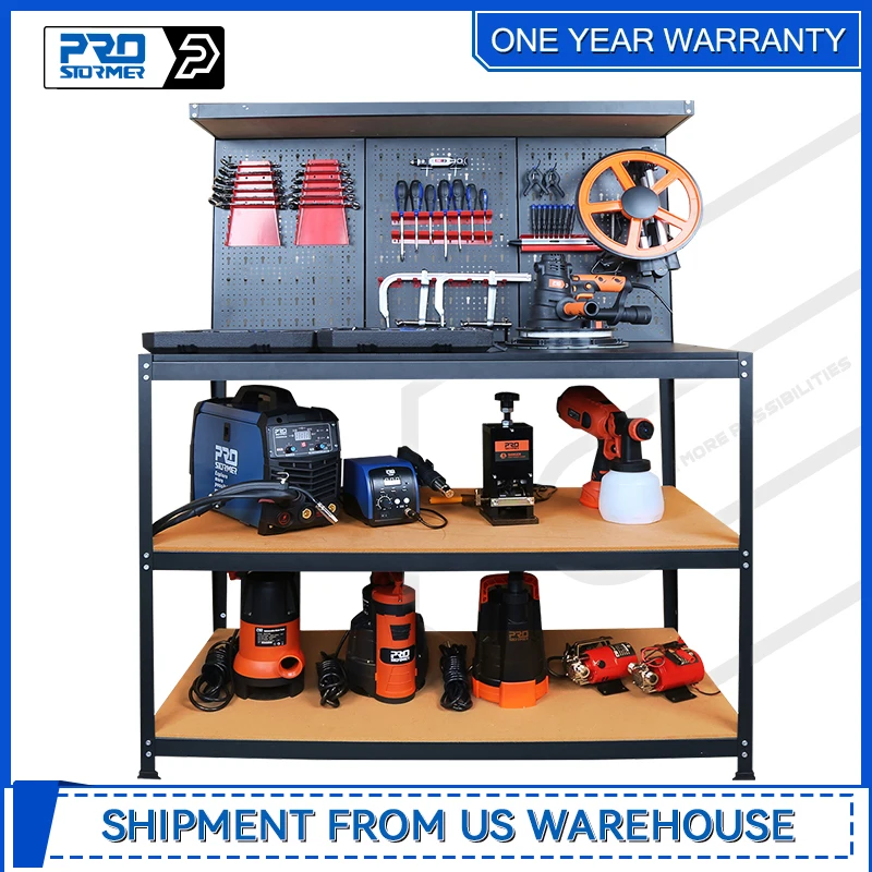 47.25 inch Workbench Multipurpose Garage Worktable with Pegboard Shelves and Peg Board Hook Kit for Garage Home Workshop Storag