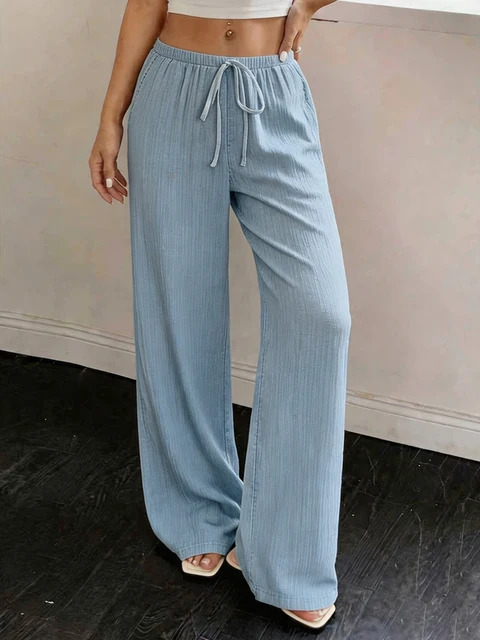 Elegantes Pantalones Anchos de Color Sólido Versátiles para Mujer 6