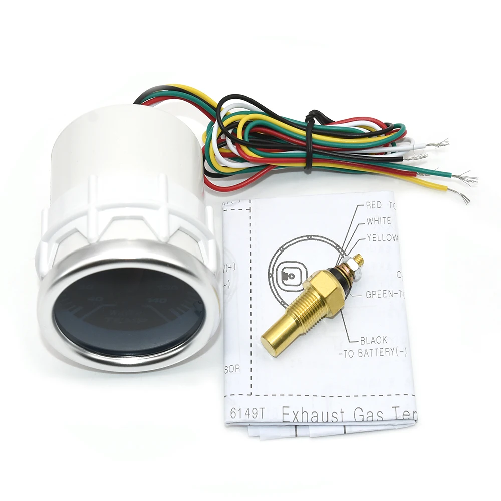 LED 화이트 게이지 2인치 52mm LED 레이싱카 미터 터보 부스트 레이싱 게이지 센서 포함 15가지 옵션 타코미터 홀더 수온계