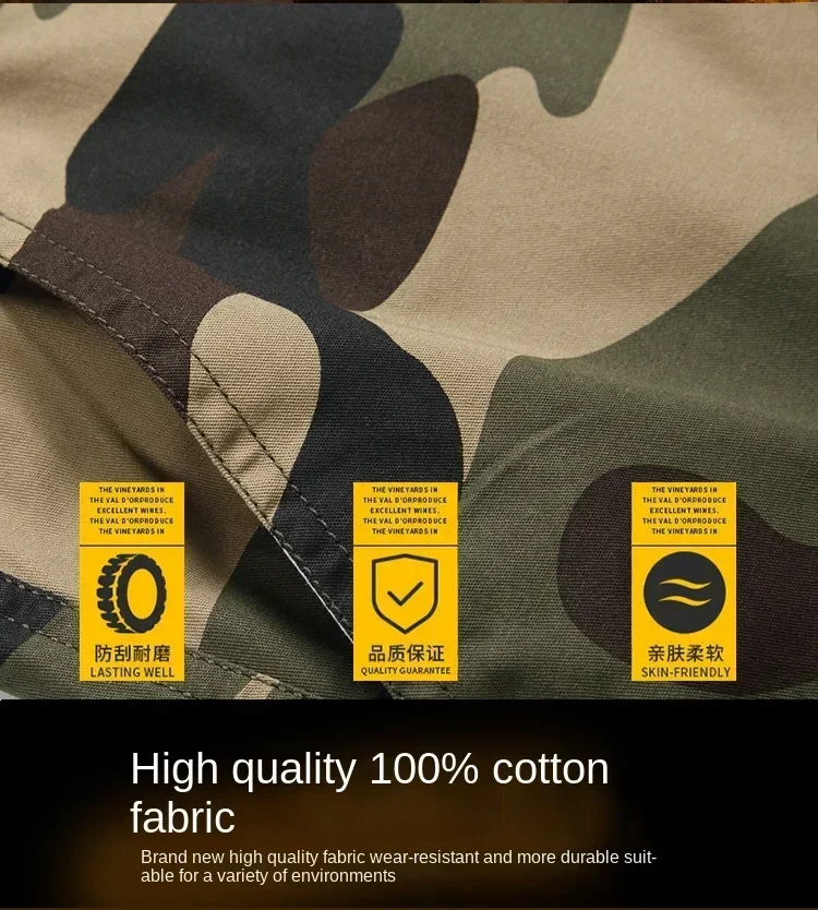 Men's Lightweight Work Suits Outdoor Multi-Pocket Tactical Jackets+Casual Hunting Cargo Pants Spring Summer Camo