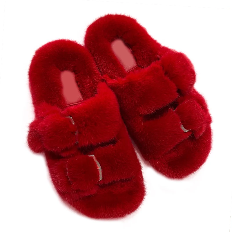 2023 New Fashion Summer Slippers Women Luxury Fur Slippers Womens Flat  Sandals Mink Fur Outdoor Slippers Slides