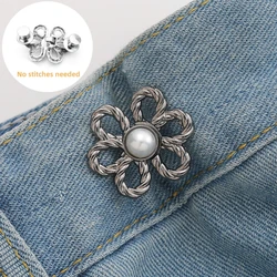 Adjustable Waist Metal Flower Buckles for Pants and Skirts - Set of 2 (Dark Grey)