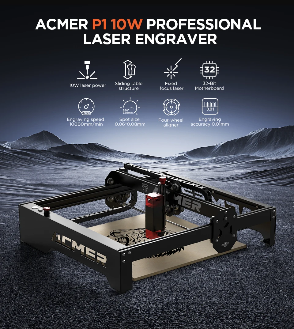 ACMER P1 10W Blaue Lasergravurmaschine Mit 10W Laserkopf Lasergravur-Schneidegerät Holzbearbeitungswerkzeuge CNC Blaulicht-Lasermodul – Detail 1