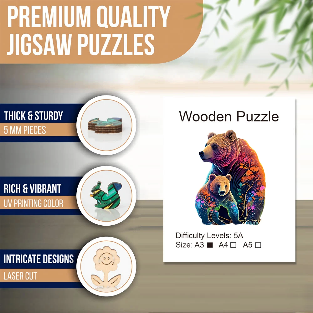 Bears Creative Wooden Puzzle, Uniquely Irregular Animal Shaped Wooden Toys, Creative Handmade Decorations, Holiday Gifts 5