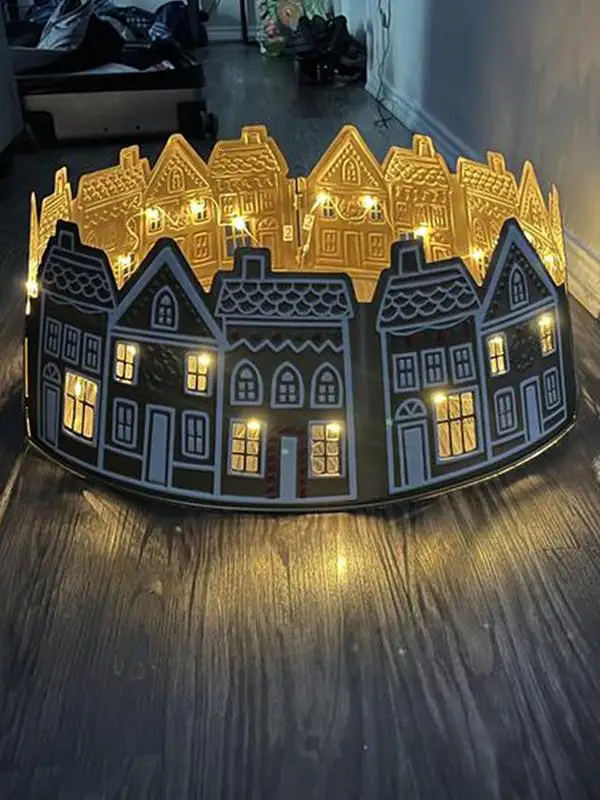 LED Christmas Tree Collar PVC Gingerbread House Christmas Tree Skirt Base Stand Xmas Base Cover Home Party Decorations christmas tree ornaments christmas house ornaments