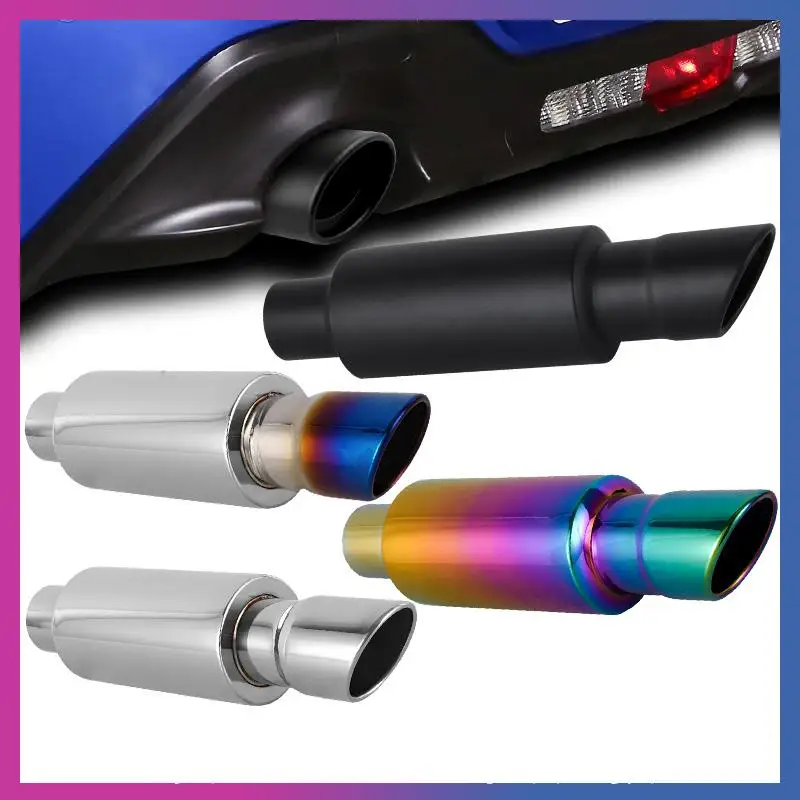 1PCS Universal รถระบบไอเสีย Muffler Silver รถท่อไอเสียท่อสแตนเลสด้านหลังหางคอตรงท่อไอเสีย 1