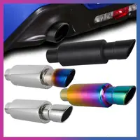 1PCS Universal รถระบบไอเสีย Muffler Silver รถท่อไอเสียท่อสแตนเลสด้านหลังหางคอตรงท่อไอเสีย 1