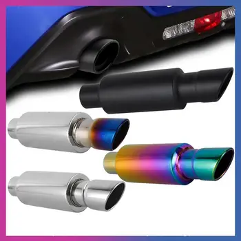 1PCS Universal รถระบบไอเสีย Muffler Silver รถท่อไอเสียท่อสแตนเลสด้านหลังหางคอตรงท่อไอเสีย 1