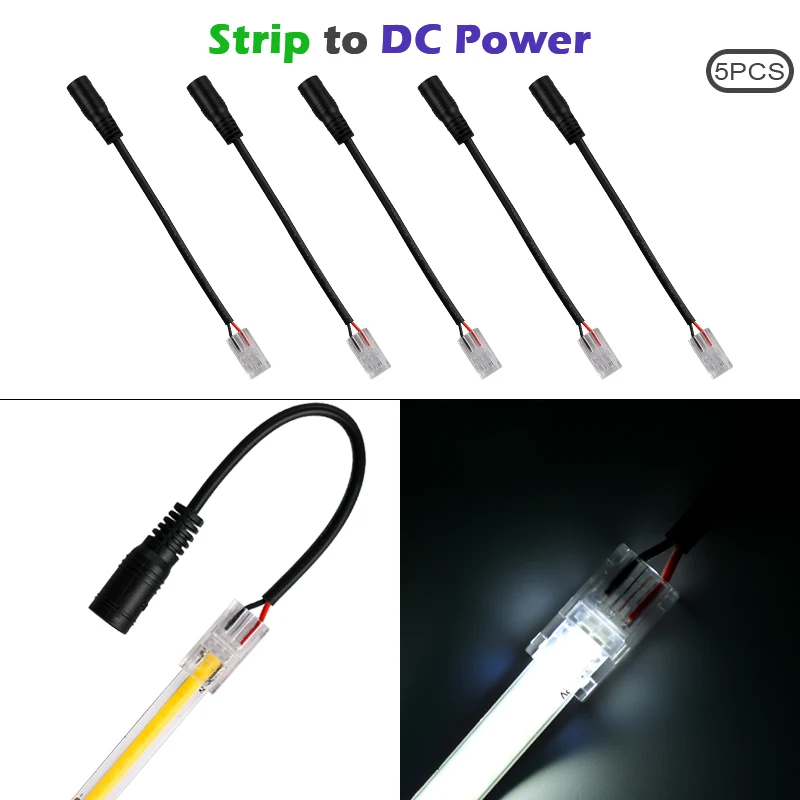 20 Connettori A L Per Strisce LED COB E SMD, 2 Pin, Larghezza 10 Mm, Senza Saldature, Trasparenti, 5-24V - 2