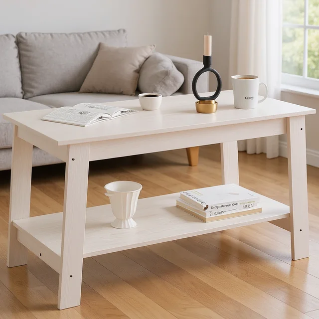 Table basse rustique en bois de style farmhouse avec étagère de rangement, petite table d'appoint rectangulaire pour salon, montage facile 1