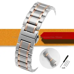Elegant Curved End Stainless Steel Watch Bracelet - Multi - Size Replacement Strap - 18mm (Silver - rosegold)