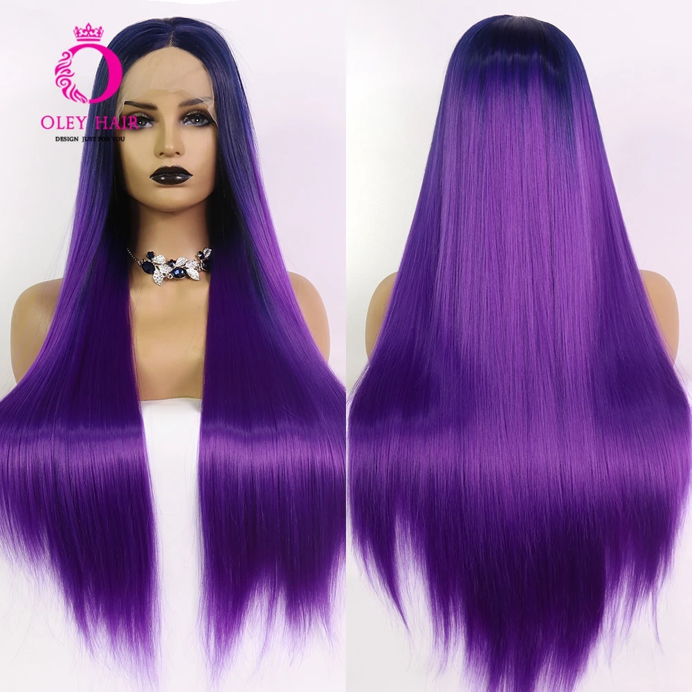 BeautyTown Purple Wig Long Straight Lace Front Hair for Women