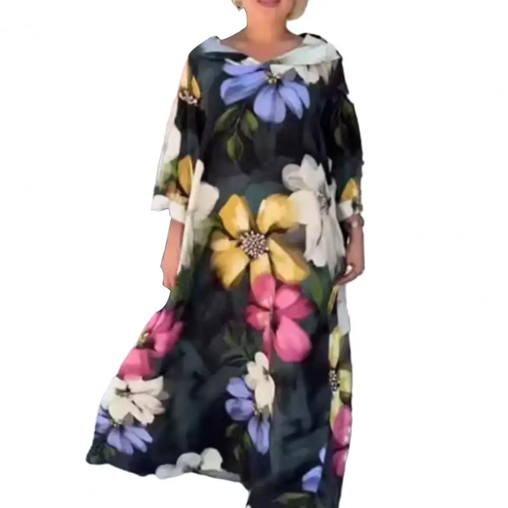 

Print Women's A-line Dress Colorful Hooded Ankle Length Loose Hem Dress