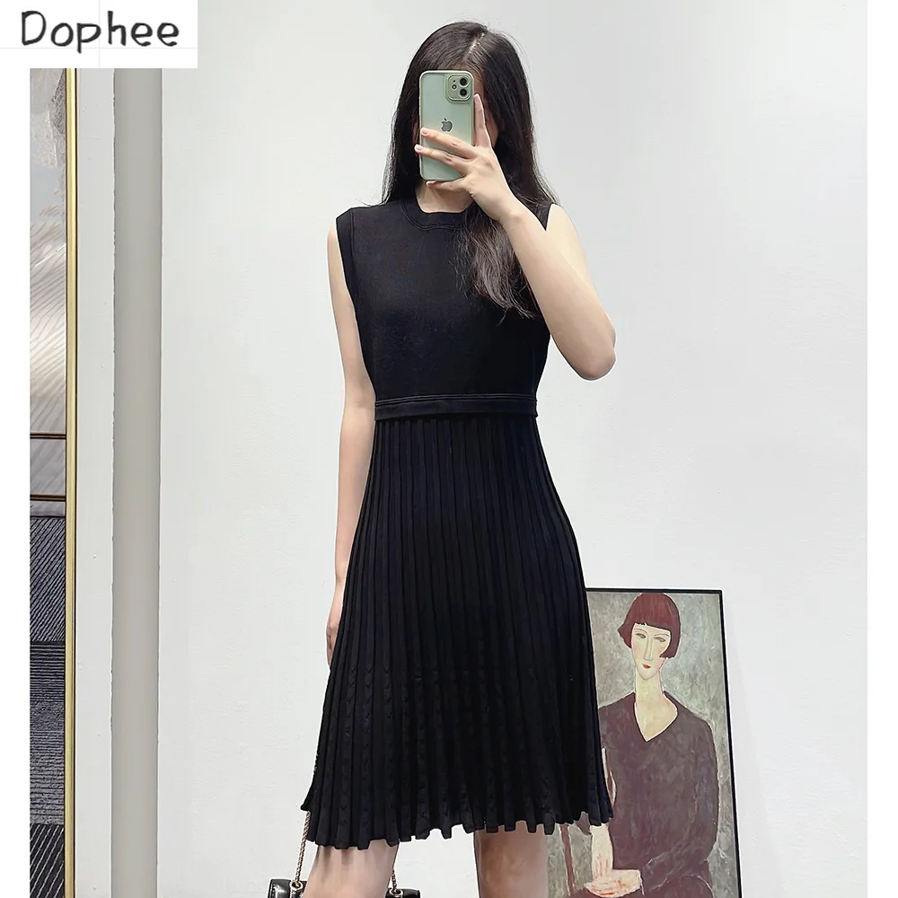 

Женское трикотажное платье без рукавов, элегантное короткое плиссированное платье-трапеция в стиле Хепберн, облегающие базовые Топы, лето