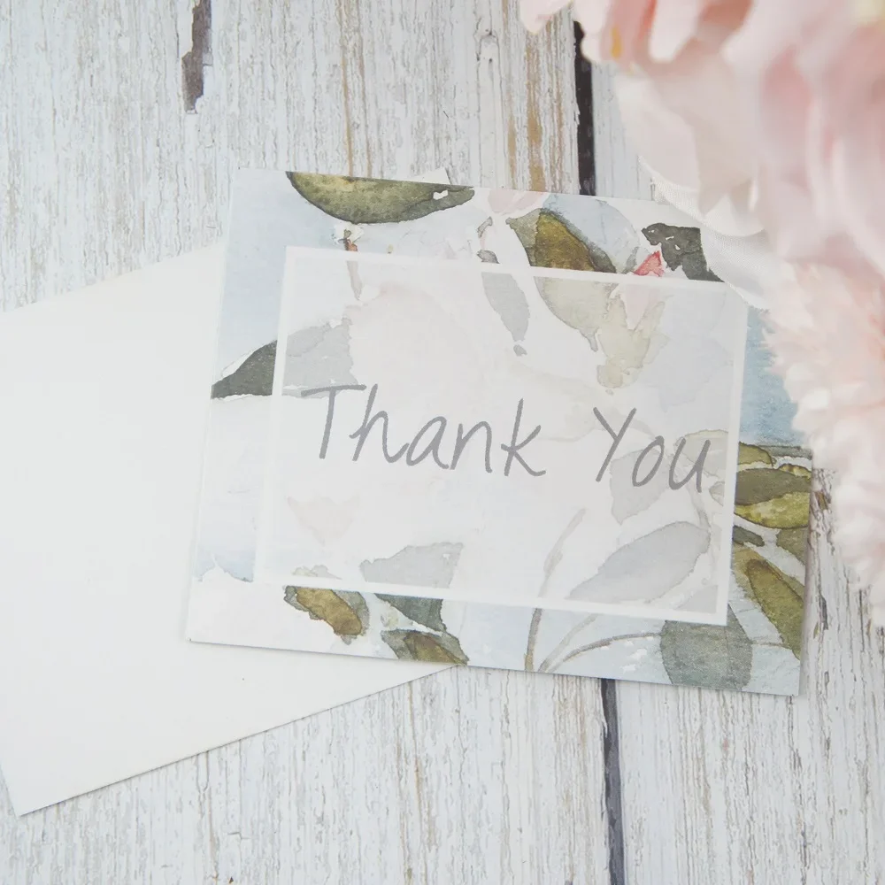 

multi-use 50pcs Mini thank you watercolour light blue flower message cards valentine