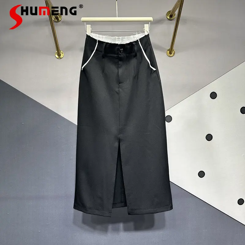 

2023 Spring and Summer New OL Commuter Professional Sheath Skirt Long Black High Waist A- Line Straight Suit Skirt for Women