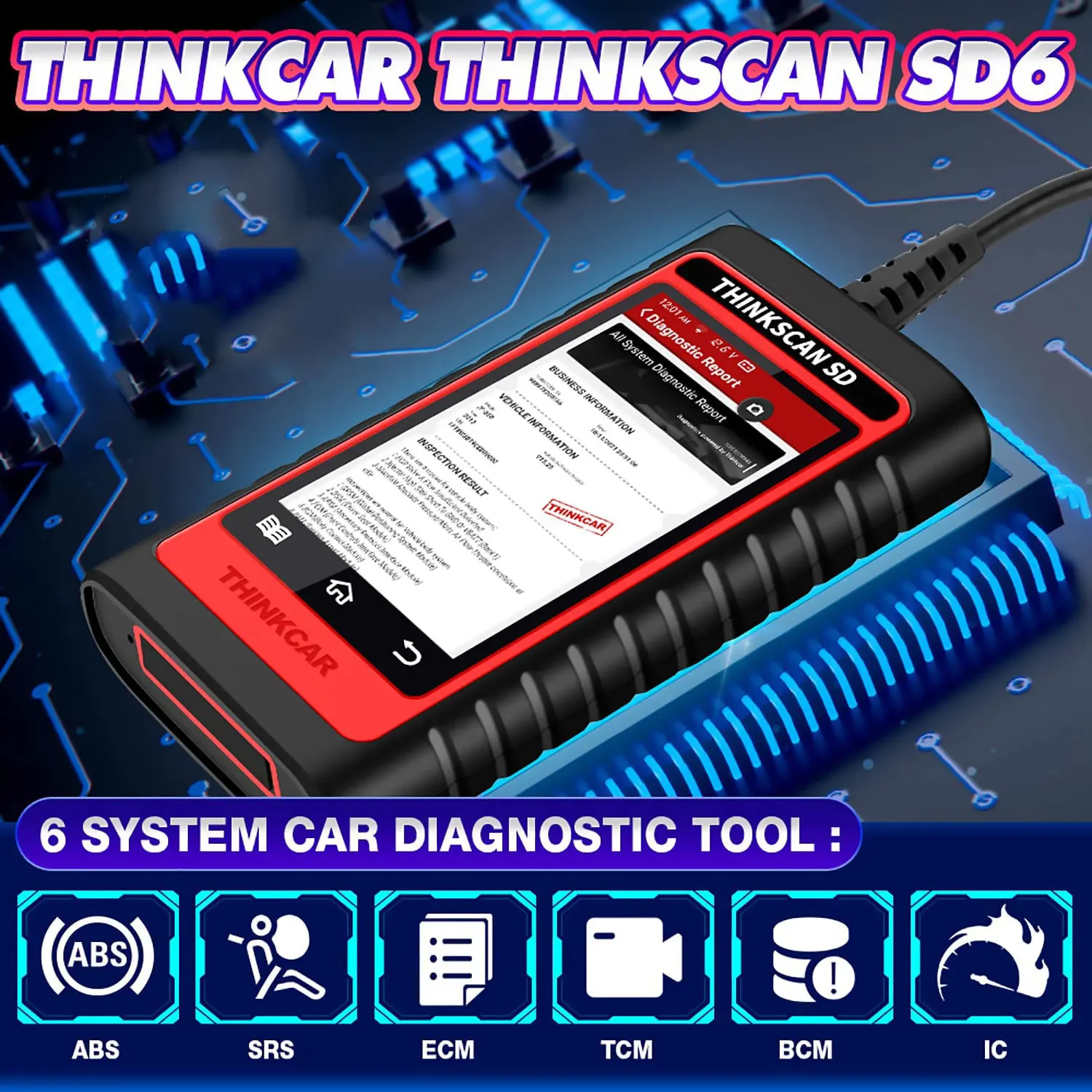 THINKCAR ThinkScan SD6 ABS SRS ECM TCM BCM IC OBD2 Scanner with AF Reset 28 Reset Scan Tool Lifetime Free Auto Diagnostic Tool