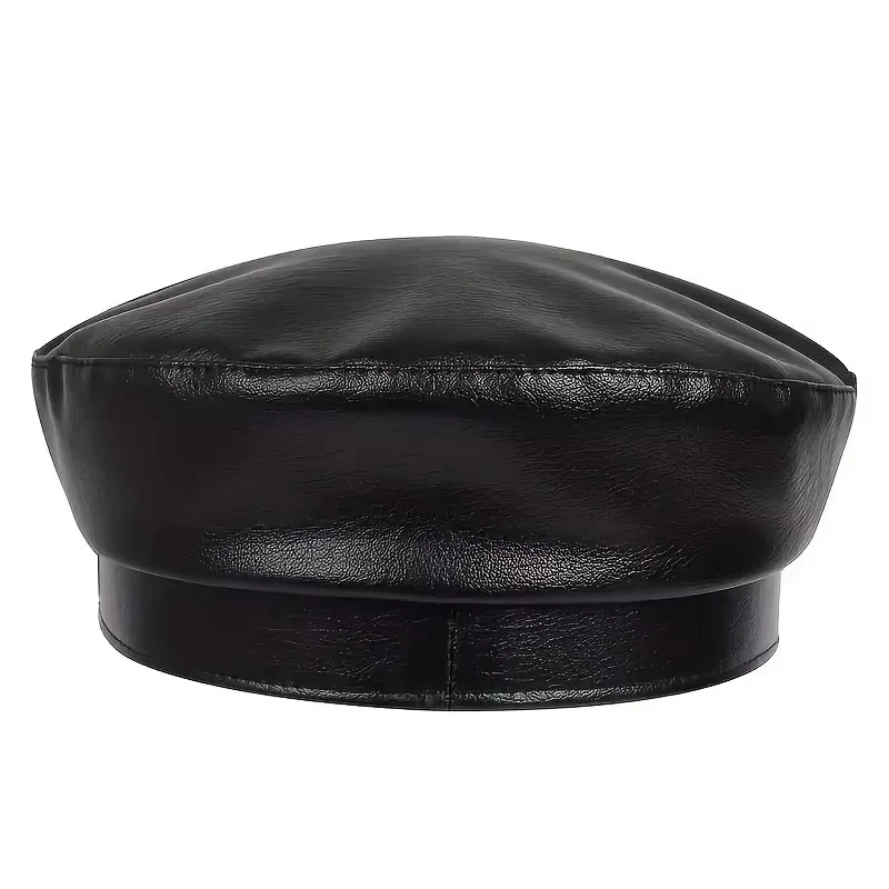 Damen Punk Y2k Trendy Baskenmütze Schwarz Pu Cool Punk Skull Spike Cap Leder Flat Top Captain Military Caps Damen Accessoires – Detail 13