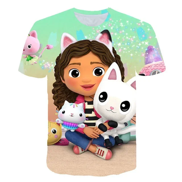 2023 Summer Kawaii Cute Gabbys DollHouse T Shirt Kids 3D Colorful Print Tshirt Girls Short Sleeve T-shirt Ladies Raper Style Top 3