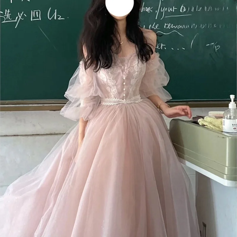 

Pink Evening Dress New Sense Student Performance Adult Ceremony Light Luxury Minority Art Exam