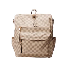 

Women PU Faux Leather cream and brown Checked for backpack DOM112-1404