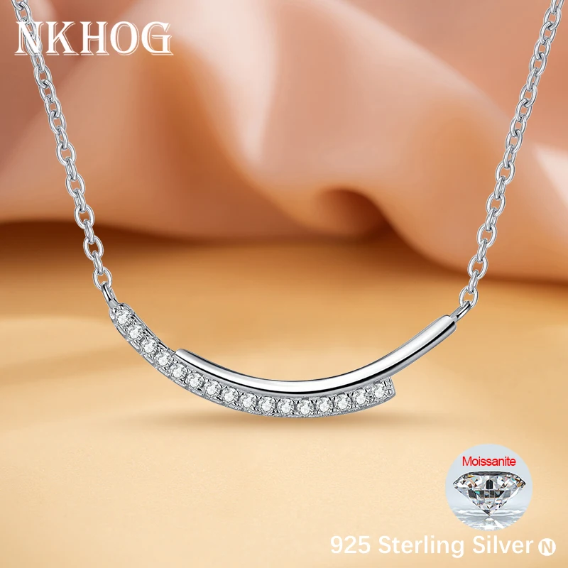 

NKHOG Moissanite Necklace Pendant Women 925 Sterling Silver Plated 18k Gold Smile Neck Chain Pass Test Wedding Gift Fine Jewelry