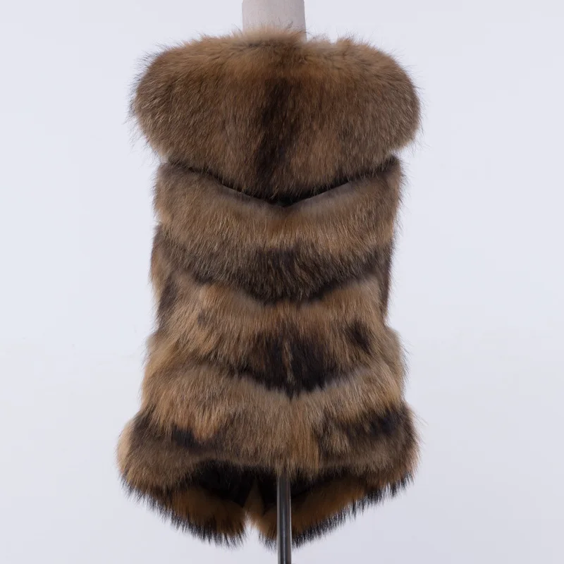 Full Skin Raccoon Fur Medium Length Fur Women's Warm Coat Diamond Fox Fur Vest Coat
