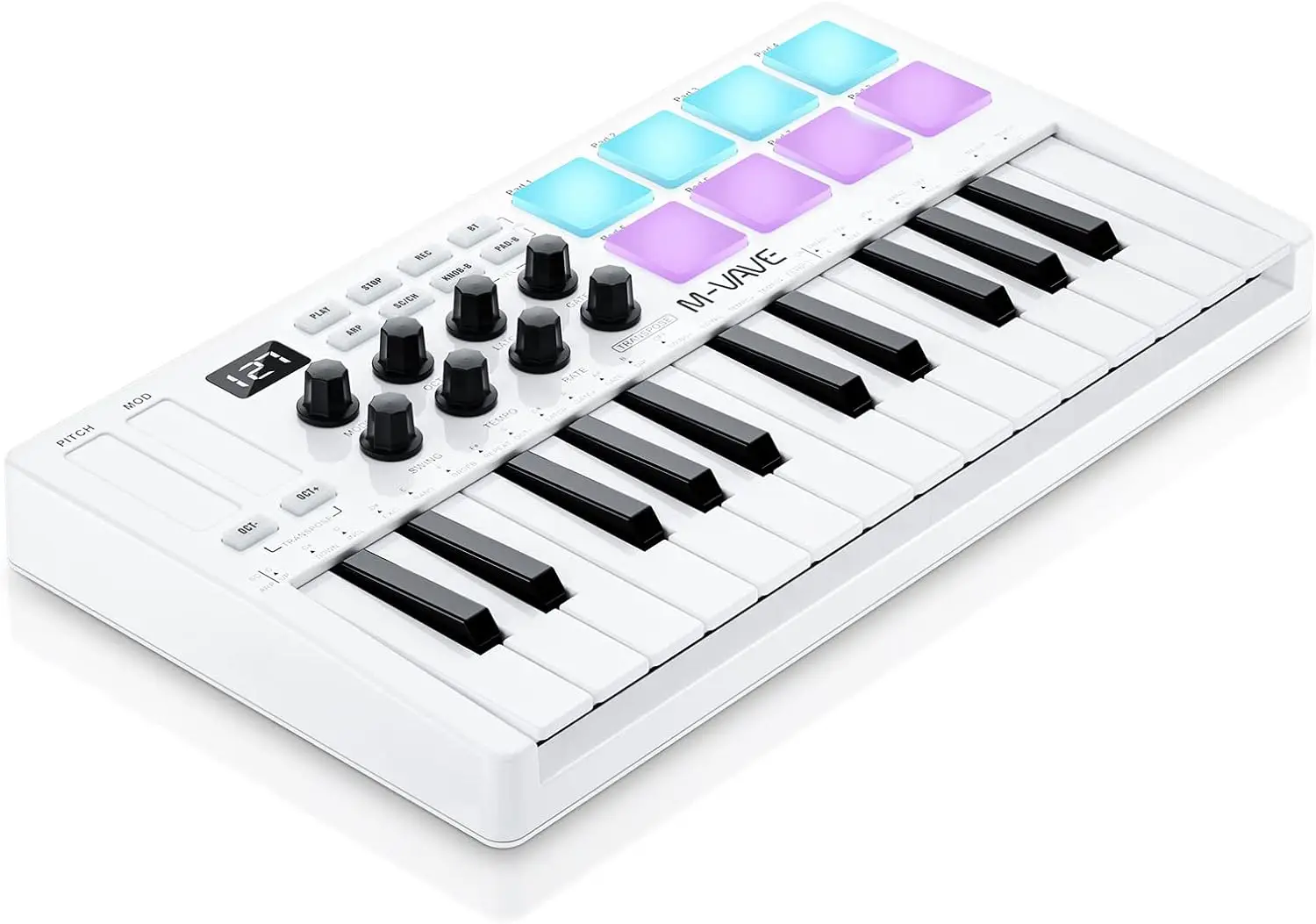 Controlador de Teclado M-Vave-Mini com 25 Teclas MIDI, 8 Pads RGB