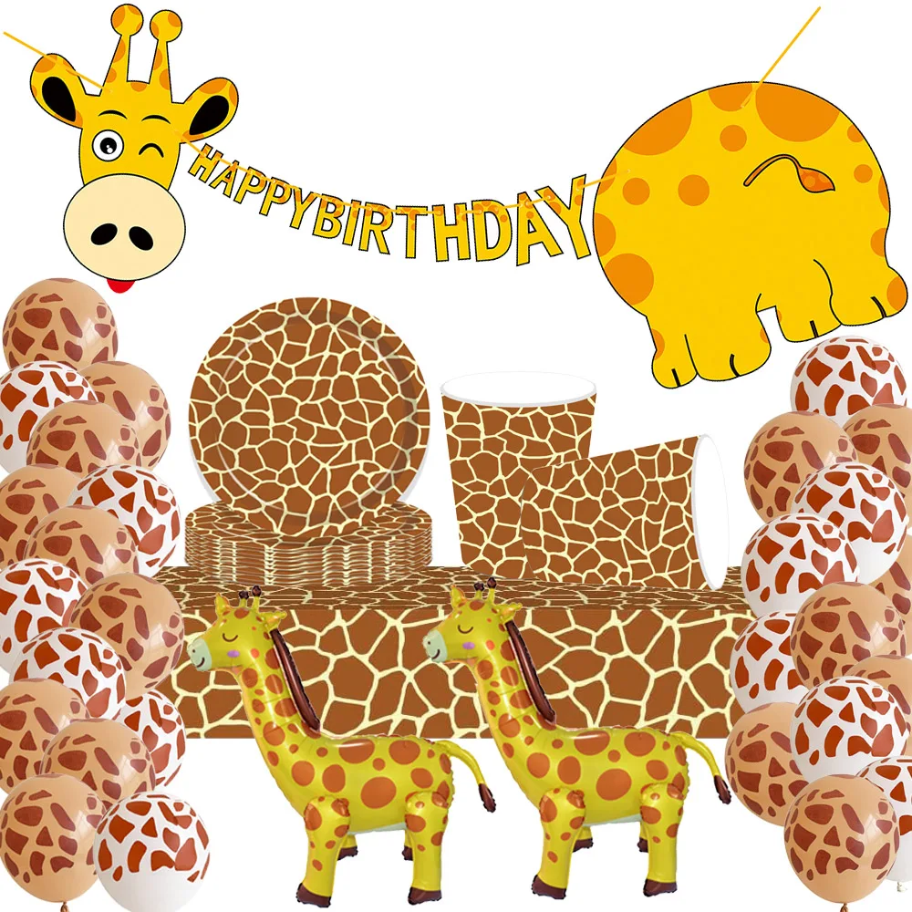 Giraffe Themed Party Supplies Giraffe Pattern Tableware Plates Cups Napkins Tablecloth Banner Giraffe Balloon Baby Showers Party marioed super bros event party supplies party tableware full sets children s birthday party decoration banner plates tablecloth