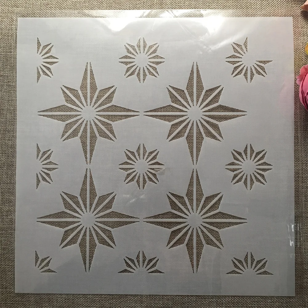 30*30cm 기하학적 별 타일 DIY 레이어링 스텐실 벽화 스크랩북 색칠 엠보싱..
