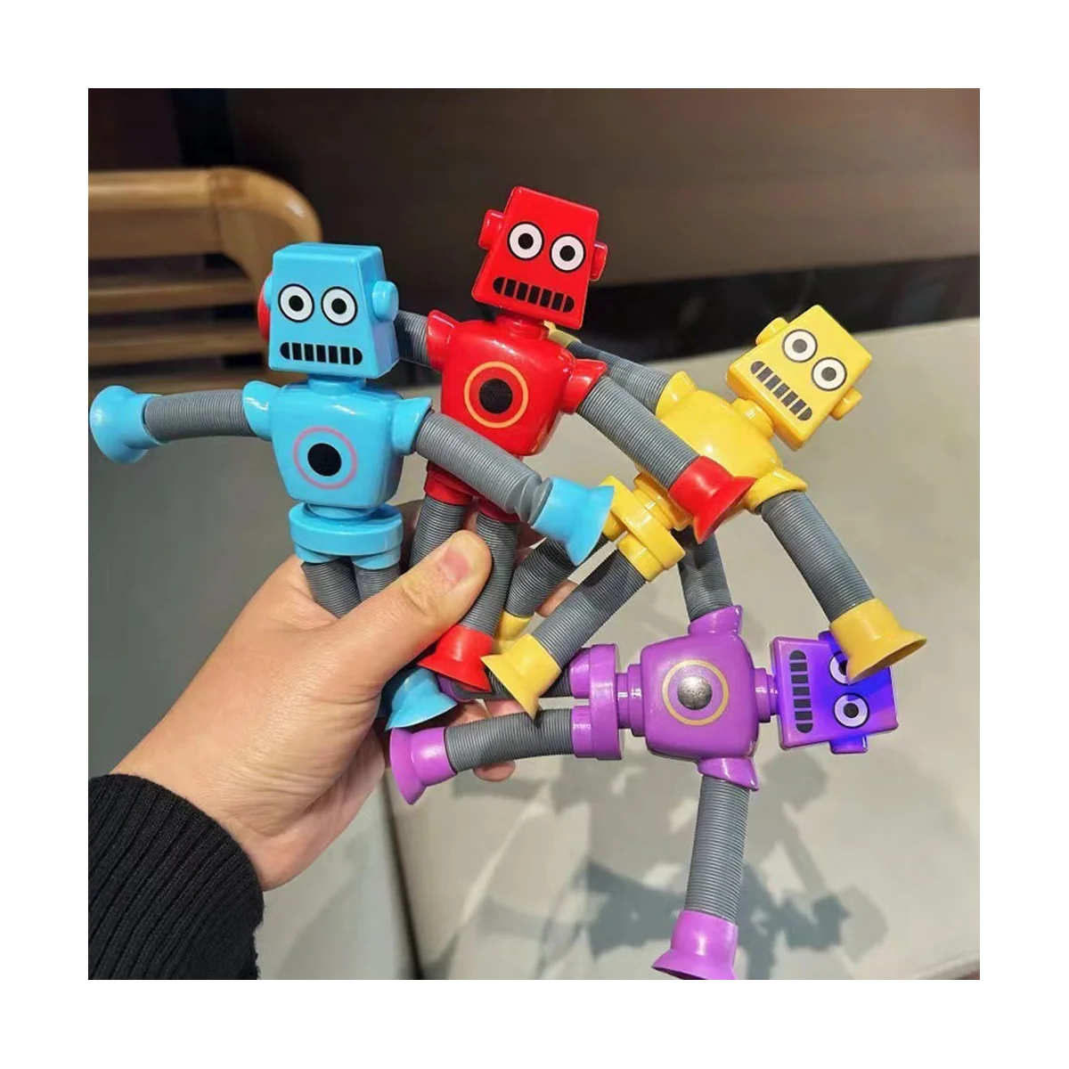 

4Pc Telescopic Suction Cup Robot Toy Cartoon Puzzle Suction Cup Parent-Child Interactive Decompression Toy with Light