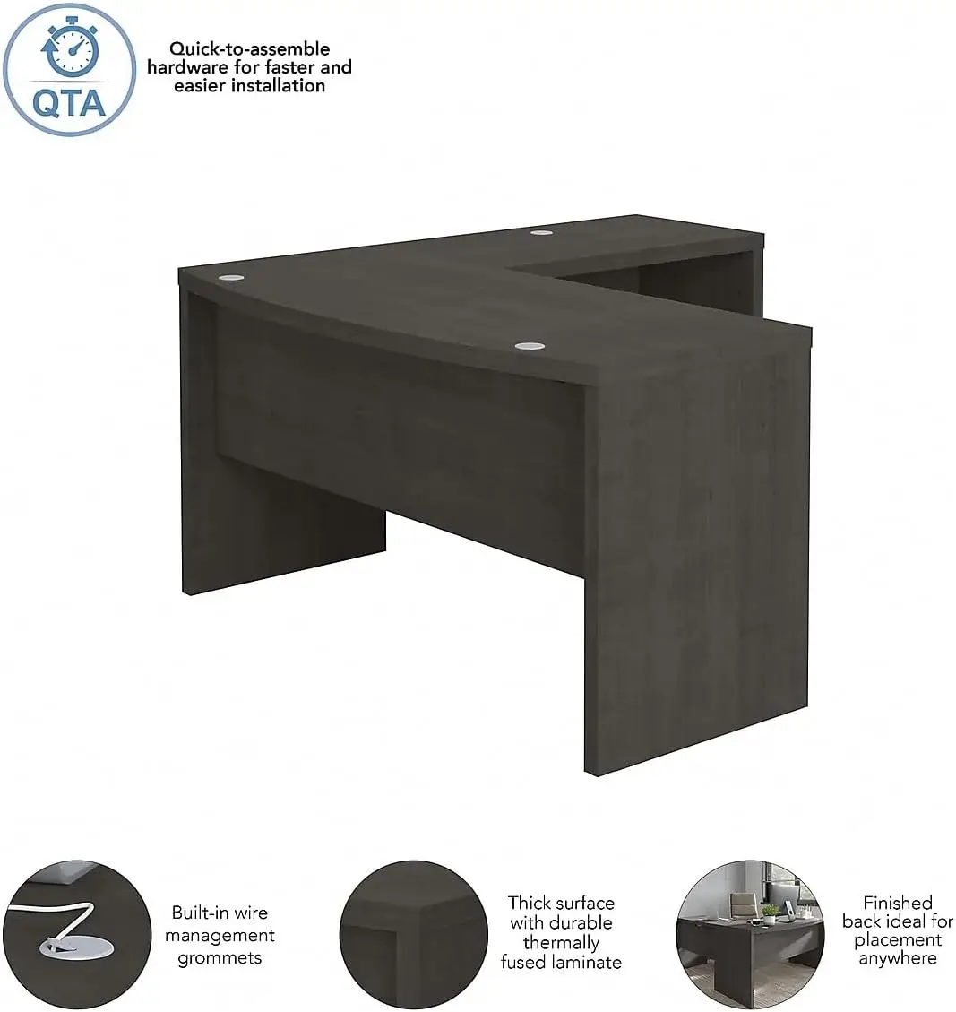 Echo L Shaped Bow Front Office Desk in Charcoal Maple, Modern Computer Table for Home or Professional Wo 4