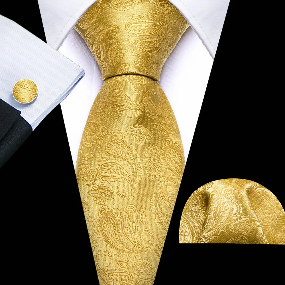 Barry. wang verlängert 160cm Seide Männer Krawatte Taschentuch Manschetten knöpfe Set Jacquard Gold blau rot rosa lange Krawatte für männliche Hochzeit Geschäft – Detail 3