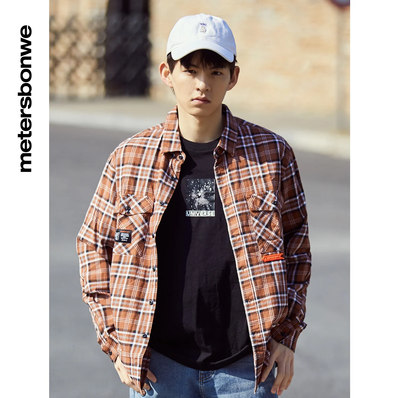 Metersbonwe Check Shirt Men Fall Fashion Trend Plaid Long-Sleeved Top High-Quality Brand Urban Style Blouse Tops Male